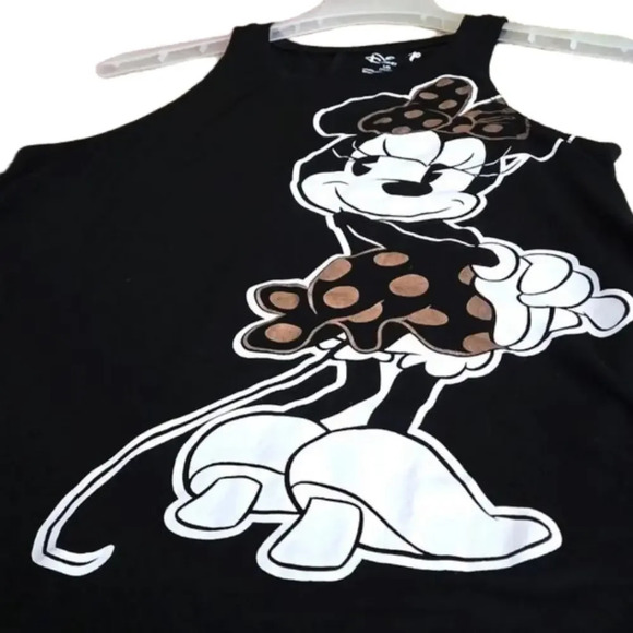 Disney Tops - Disney Minnie Mouse Tan Polka Dots Black & White Tank Top Women size LG (11/13)